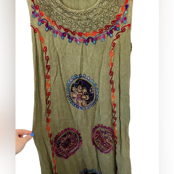 Olive Boho Embroidery Dress - Picture 4 of 4